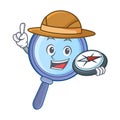 Explorer magnifying glass character cartoon