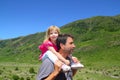 Explorer mountain little girl and father Royalty Free Stock Photo