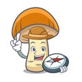 Explorer orange cap boletus mushroom mascot cartoon