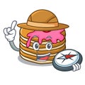 Explorer pancake with strawberry mascot cartoon
