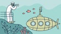 Explorer in Submarine Observing Underwater Life Vector, vector design Generative AI Royalty Free Stock Photo