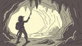 Explorers Entering Mysterious Cave. Adventure Discovery Vector Scene, vector design Generative AI Royalty Free Stock Photo