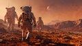 explorers in space suits on planet Mars Royalty Free Stock Photo