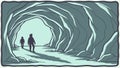 Explorers Venturing into a Mysterious Cave, vector design Generative AI Royalty Free Stock Photo