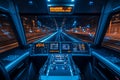 Exploring the advanced cockpit of a modern train in a vibrant urban landscape Royalty Free Stock Photo