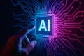 Exploring artificial intelligence through a digital circuit interface in a vibrant color scheme Royalty Free Stock Photo