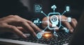 Artificial intelligence ai concept with human hands typing on a laptop keyboard for data analysis Royalty Free Stock Photo