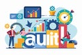 Exploring auditing and business analysis concepts through engaging graphics illustrating teamwork and data visualization in a Royalty Free Stock Photo