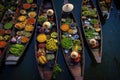 Exploring Bangkok's Vibrant Floating Market From Above. AI Generated