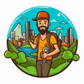 Exploring the big city on a road trip. Discovering hidden places using map navigation. Cartoon vector illustration