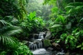 Exploring biodiversity in tropical forests with lush greenery and flowing streams in a vibrant ecosystem Generative AI Royalty Free Stock Photo