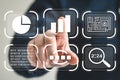 Data analytics dashboard with finger touching interface for business intelligence and reporting tools Royalty Free Stock Photo