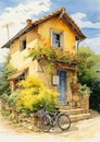 Exploring the Charm of an Ancient Mediterranean Village: A Bicyc Royalty Free Stock Photo