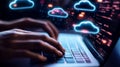 Exploring cloud computing innovations while typing on a laptop at night