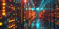 Exploring Cloud Computing Technology: A Detailed Look at a Server Room with Rows of Servers and
