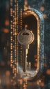 Exploring Cloud Security Through the Symbol of a Key on a Dark Background with Blur Effect Royalty Free Stock Photo