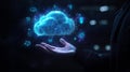 Exploring cloud technology concepts with a digital representation in a dark environment