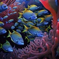Exploring the Colours of the Reef: A Shoal of Colourful Fish Swimming in a Coral Reef