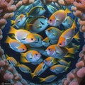 Exploring the Colours of the Reef: A Shoal of Colourful Fish Swimming in a Coral Reef