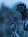 Exploring the Concept of Artificial Intelligence Ethics in a Design Showcasing a Robotic Figure With Hands Together and Royalty Free Stock Photo