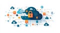 Exploring the Concept of a Cloud Fortress with Secure Lock and Innovative Icons for the Future of Digital Technology and Data