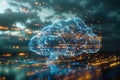 Exploring the concept of mind uploading data transfer to cloud with progress indicators
