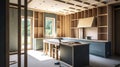 Exploring the Creation of the Small Kitchen in the Under-Construction New House. Generative AI Royalty Free Stock Photo