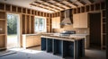 Exploring the Creation of the Small Kitchen in the Under-Construction New House. Generative AI Royalty Free Stock Photo