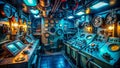 Exploring the Depths A Detailed View Inside a Submersibles Control Room Offering a Glimpse into Nautical Engineering Royalty Free Stock Photo