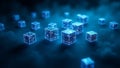 Exploring the digital frontier with glowing blockchain cubes representing decentralized networks and intricate tech Royalty Free Stock Photo