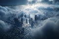 Futuristic City with Data-Infused Clouds: 3D High-Tech Rendering (8k)