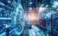 Exploring dynamic data visualization in a futuristic digital environment at night
