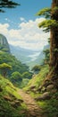 Exploring The Enchanting Miyazaki Hayao Style Path On The Canyon Mountainside