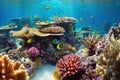 Exploring the Enchanting Underwater Wonderland Vibrant Coral Reef Amidst Crystal Clear Waters. created with Generative AI Royalty Free Stock Photo