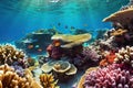 Exploring the Enchanting Underwater Wonderland Vibrant Coral Reef Amidst Crystal Clear Waters. created with Generative AI Royalty Free Stock Photo
