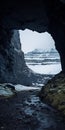 Exploring The Enigmatic Beauty Of A Snowy Cave With A Creek Royalty Free Stock Photo
