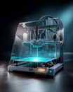 Exploring the Exciting Innovations of 3D Printing Under Blue Light Iconography for Design Transformation Royalty Free Stock Photo