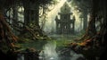 Exploring the Fantastical Swamp Ruins. Secrets of the Ancient Guardians. Generative AI