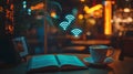 Exploring the Future of E-Learning with a Cup of Coffee and an Open Book on a Table Royalty Free Stock Photo