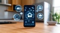 Exploring the future of smart living in a modern kitchen with connected devices and digital icons illuminating everyday Royalty Free Stock Photo