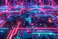 Exploring the Futuristic Circuitry, A Visual Journey into Neon-Lit Digital Pathways and Glowing Technological Netwo