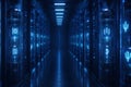 Exploring a Futuristic Data Center: A Glimpse Inside the High-Tech Realm of Advanced Server Royalty Free Stock Photo