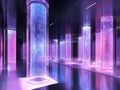 Exploring Futuristic Data Centers, Illuminated Columns Showcase Digital Innovation Mysteriously Royalty Free Stock Photo