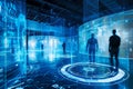 Exploring Futuristic Interactive Displays, Digital Humans Engage in Virtual Environments, Showcasing Advanced Tech