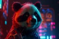 Panda in Cyberpunk City: Realistic 3D with Rococo Details and Cinematic Lighting