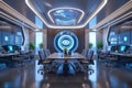 Exploring Futuristic Office Design, Advanced Technology Integration in Modern Workspace, Featuring Sleek Conference