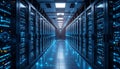 Exploring Futuristic Server Room with Data Racks and Blue Light Royalty Free Stock Photo