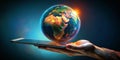 Exploring Global Connectivity A CloseUp Look at a Hand Holding a Tablet Displaying a Rotating Globe Emphasizing the