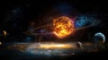 Exploring the glowing digital map of the solar system interactive space simulation virtual environment cosmic perspective