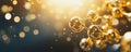 Exploring a golden molecular structure in a vibrant scientific background. Generative AI